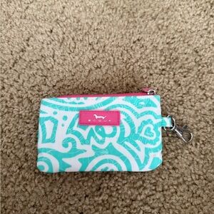 Scout Teal and White Swirl Key Pouch with Pink Trim